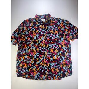 LRG Button Up Shirt Mens 2XL Black Multicolor Abstract Splatter Short Sleeve